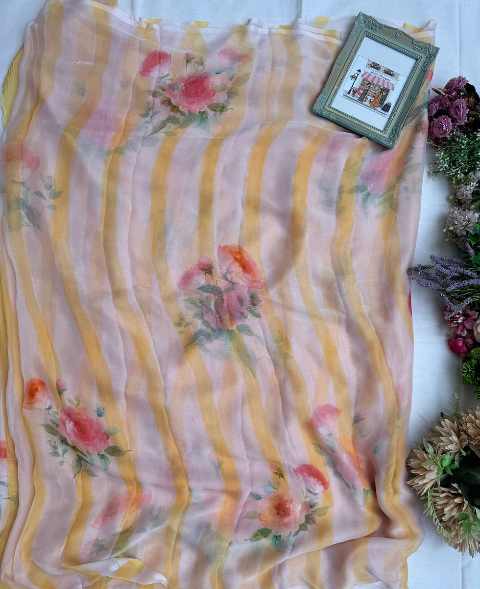Thumbnail: Striped Yellow floral saree 