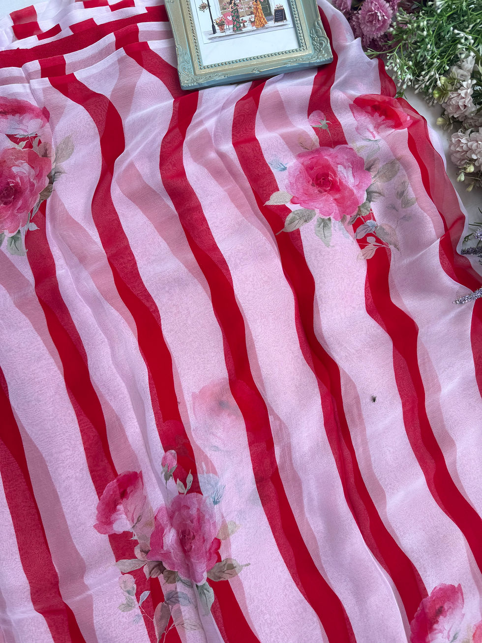 Thumbnail: Striped Red floral saree 