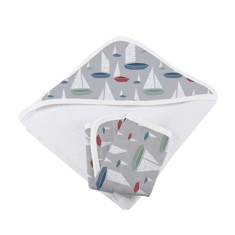 Miniatura: Marina Sailboats Bamboo Hooded Towel and Washcloth Set