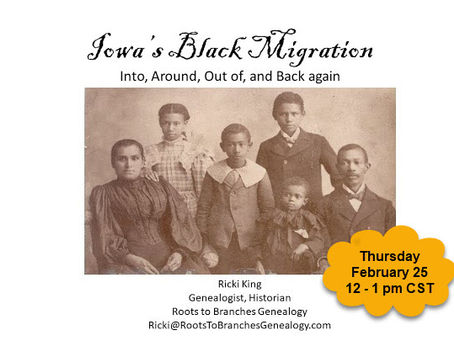 Thursday Iowa's Black Migration Presentation