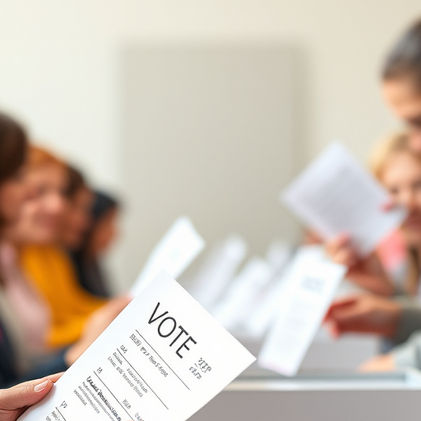 Voters in an election using paper ballots to cast their votes.