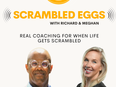 Meghan DeFord and Richard Taliaferro recording the final episode of the Scrambled Eggs podcast