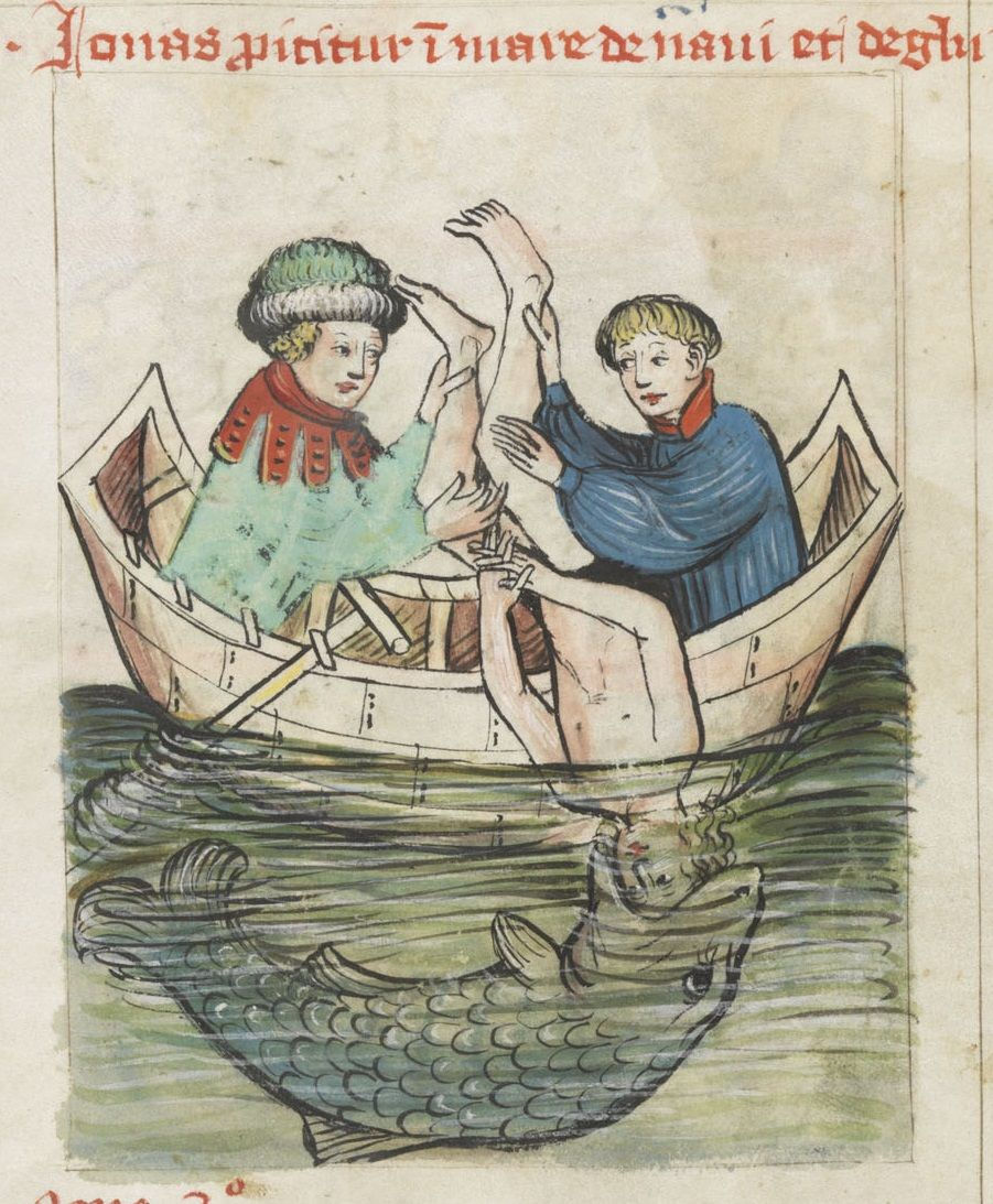 Medieval Manuscript with Jonah and the Whale