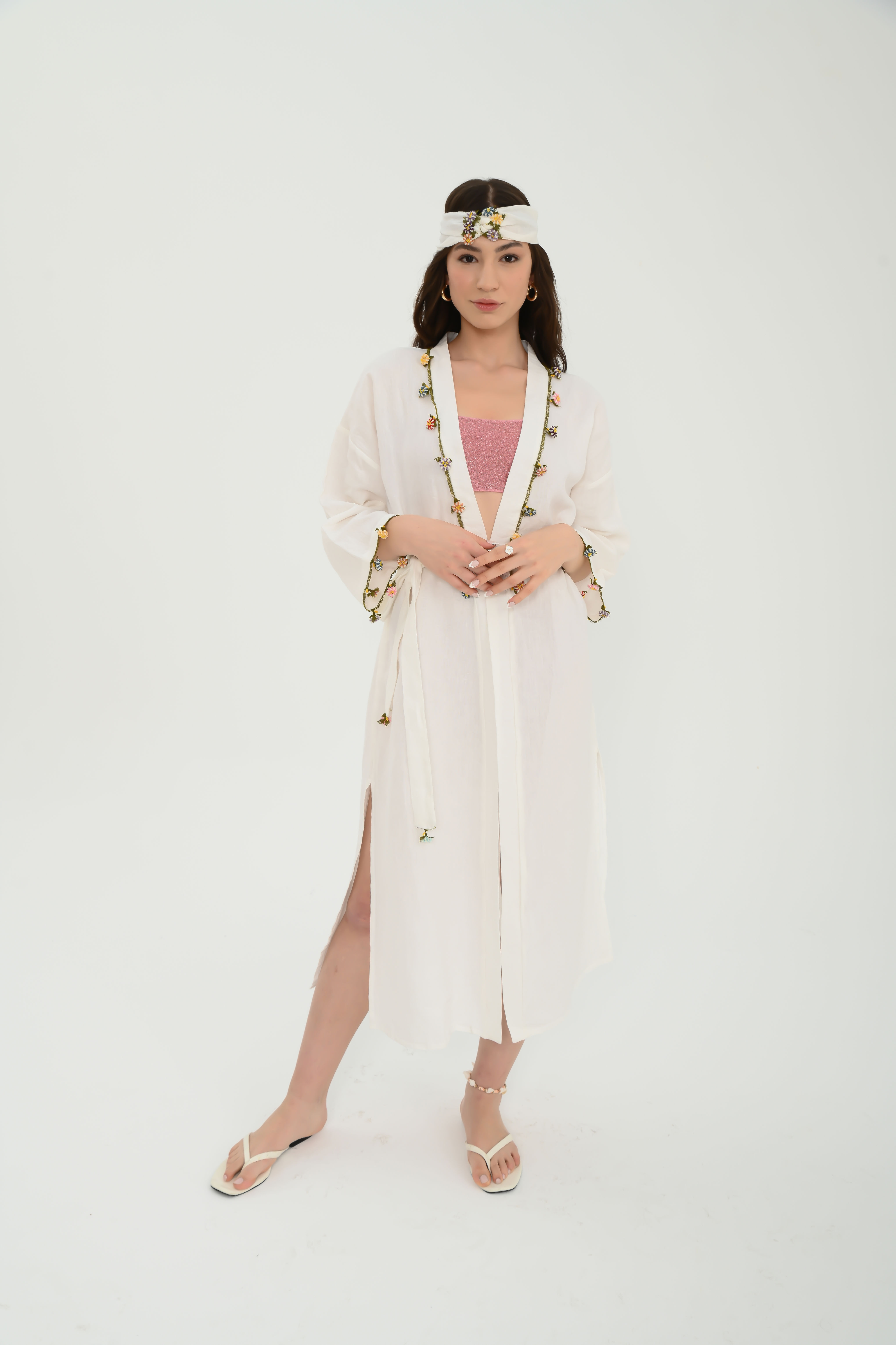 Oyalı Adalya (Grass) Ecru Long Kaftan