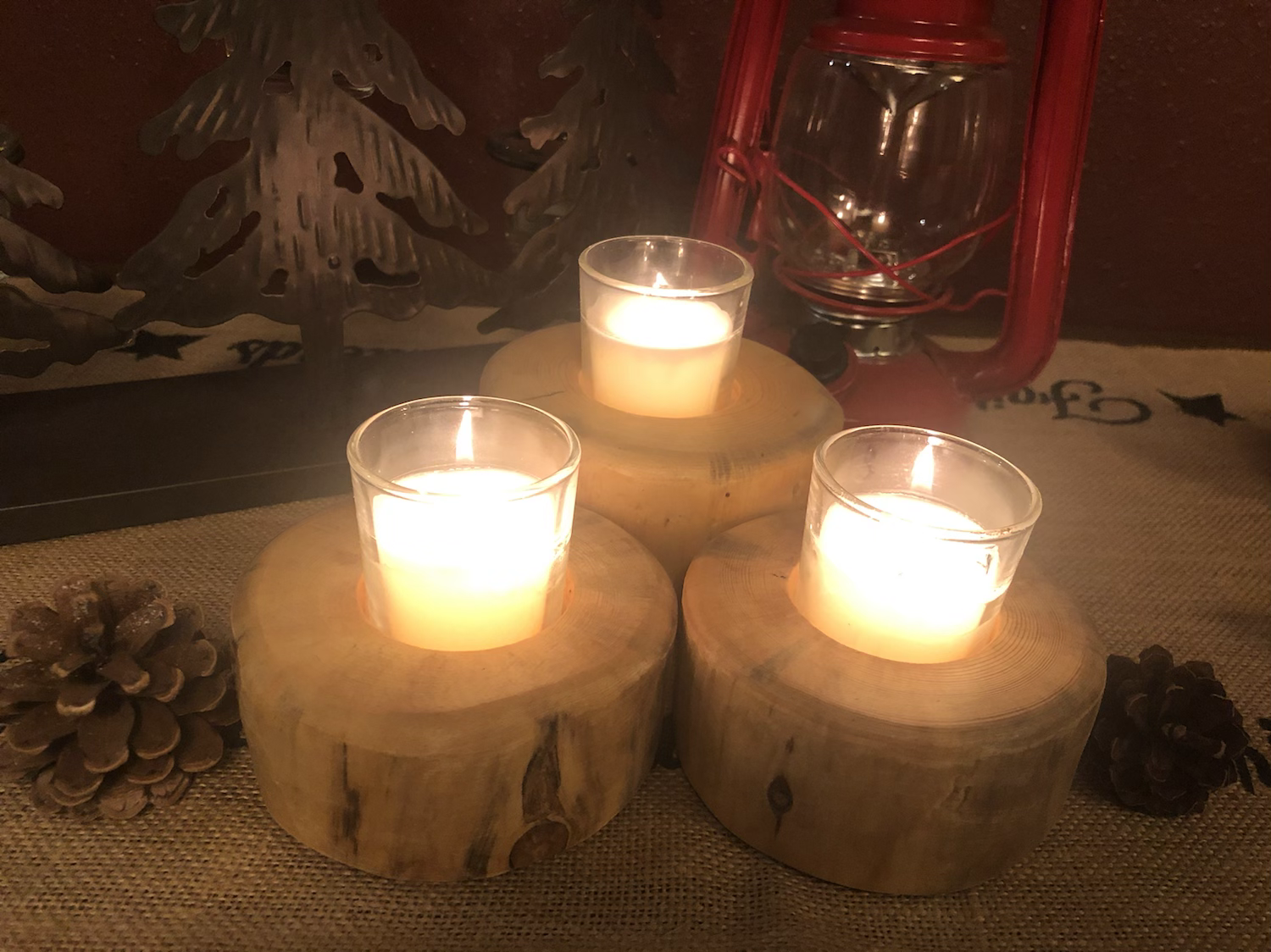 Triplet Pine 1 Hole Candleholders 