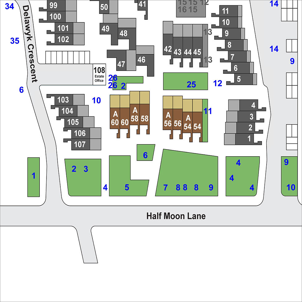 Detail from the Delawyk tree map, showing the front lawns and more green space and housing behind