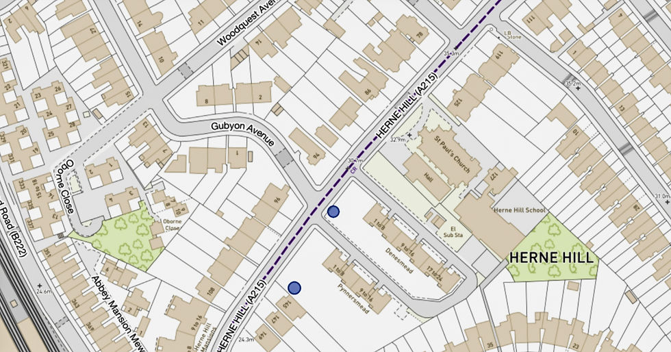 Location for elm trees, Denesmead and Pynnersmead, Herne Hill