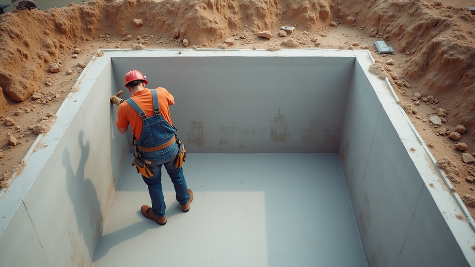 High angle view of a contractor inspecting a house foundation