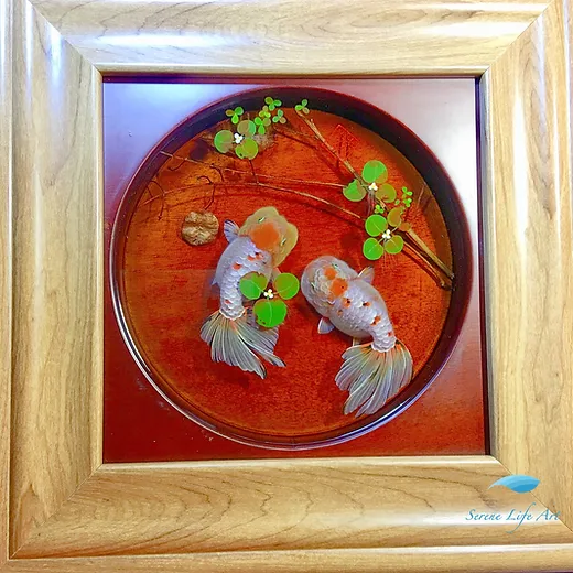 Framed Ranchu Goldfish Resin Painting Wall Art Decor