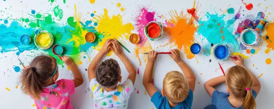 niños-pintando-juntos-creando-arte-colorido-con-brochas-y-pinturas-cuatro-una-colorida-obr