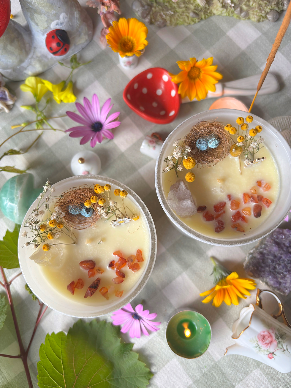 Ostara Crystal Candle