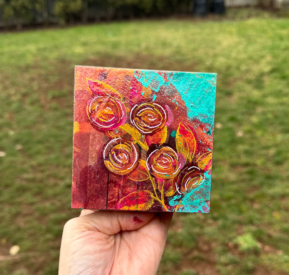 Floral Abstract Wood Panel Mini Wall Art in Fuchsia, Tangerine, and Turquoise