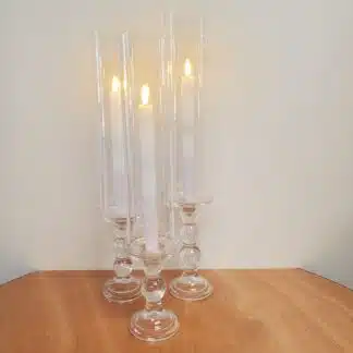 3pc Glass Taper Candle Holder W/ Chimney