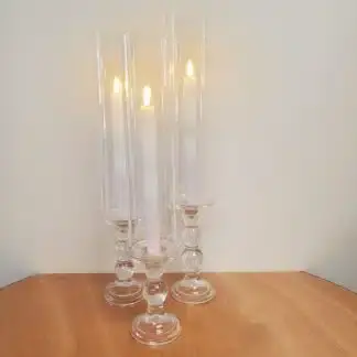3pc glass taper candle holders w/ chimney