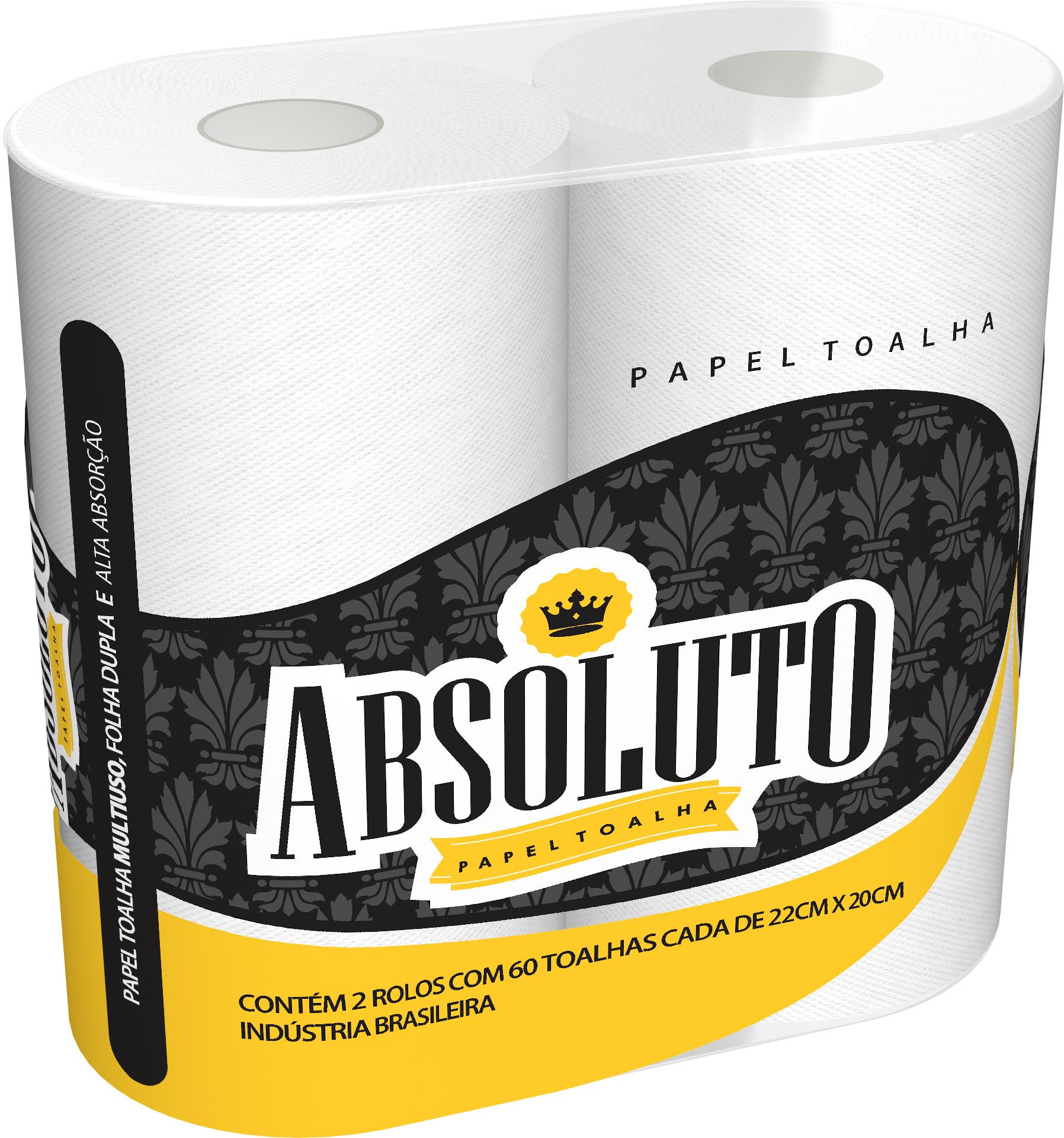 PAPEL TOALHA ALTA ABSORÇÃO PARA COZINHA 22x20 60 FOLHAS 2 ROLOS ABSOLUTO