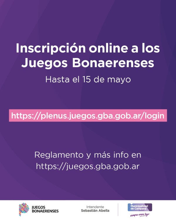 El reglamento y la documentación oficial del evento se encuentran disponibles www.juegos.gba.gob.ar