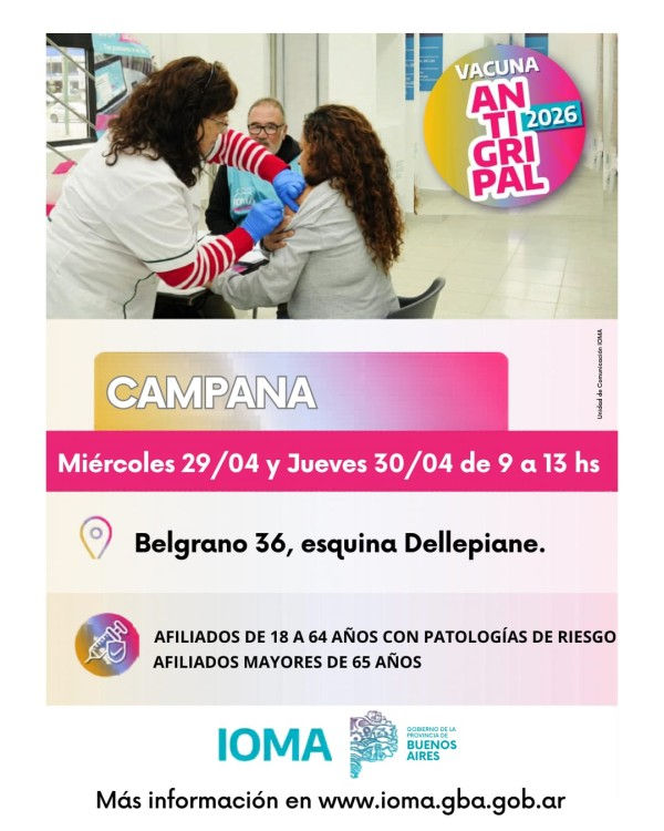 IOMA continúa con la campaña de vacunación antigripal 2026 en Campana