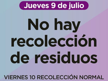 Este jueves feriado no habrá recolección de residuos