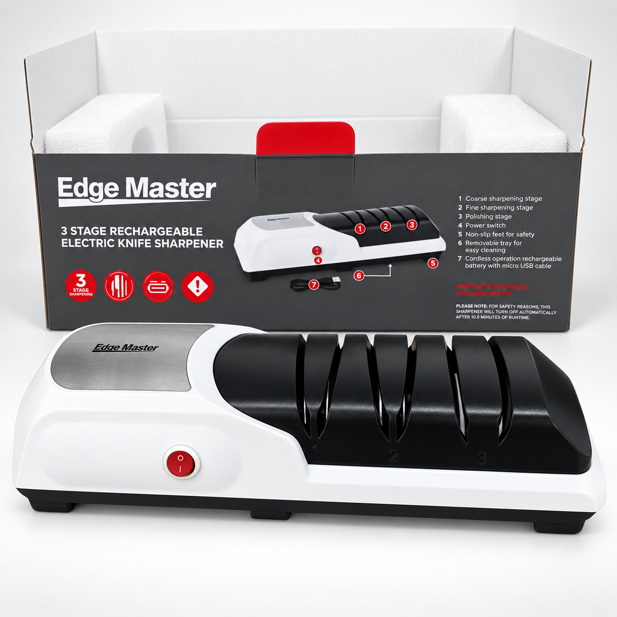 Edge Master Rechargeable 3-Stage Electric Knife Sharpener