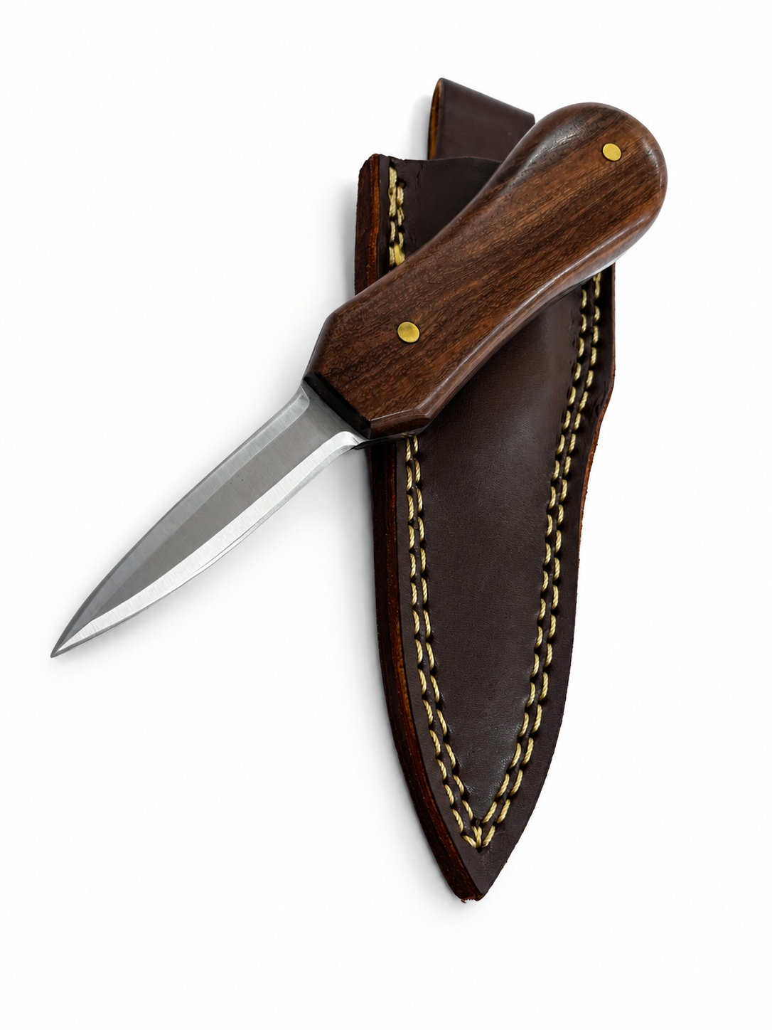 Oyster Knife with Leather Sheath – 3” Stainless Blade