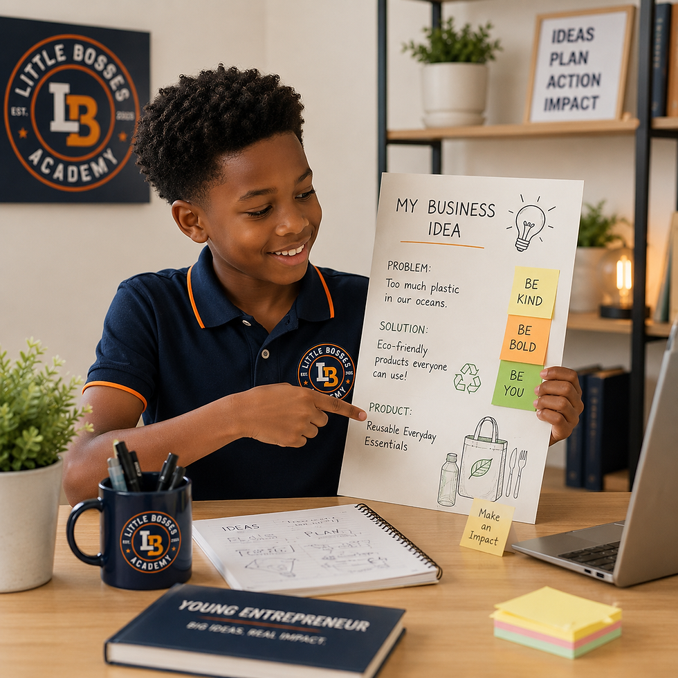Child confidently presenting a business idea and demonstrating real-world skills through enterprise learning.