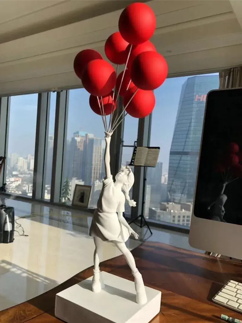 Miniatura: Arte moderna 58cm banby arte balão menina estátua cura balão voador menina es