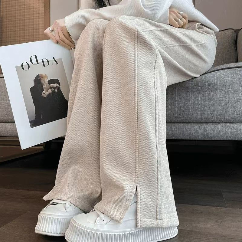 Miniatura: Calças de Lã Grossa de Perna Larga Femininas Outono Inverno Casuais de Cintura 