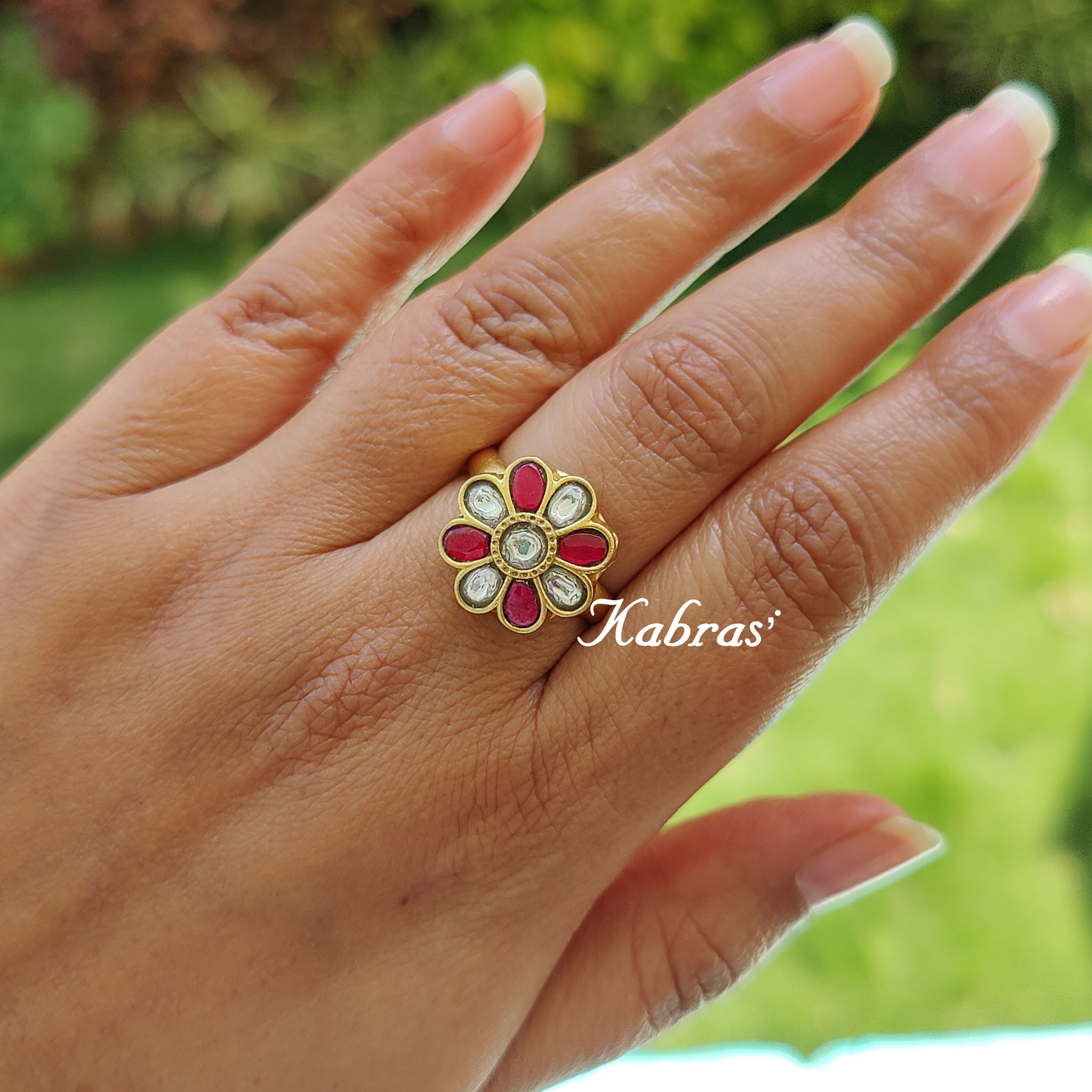 GJ Ruby Mogra Kundan Ring