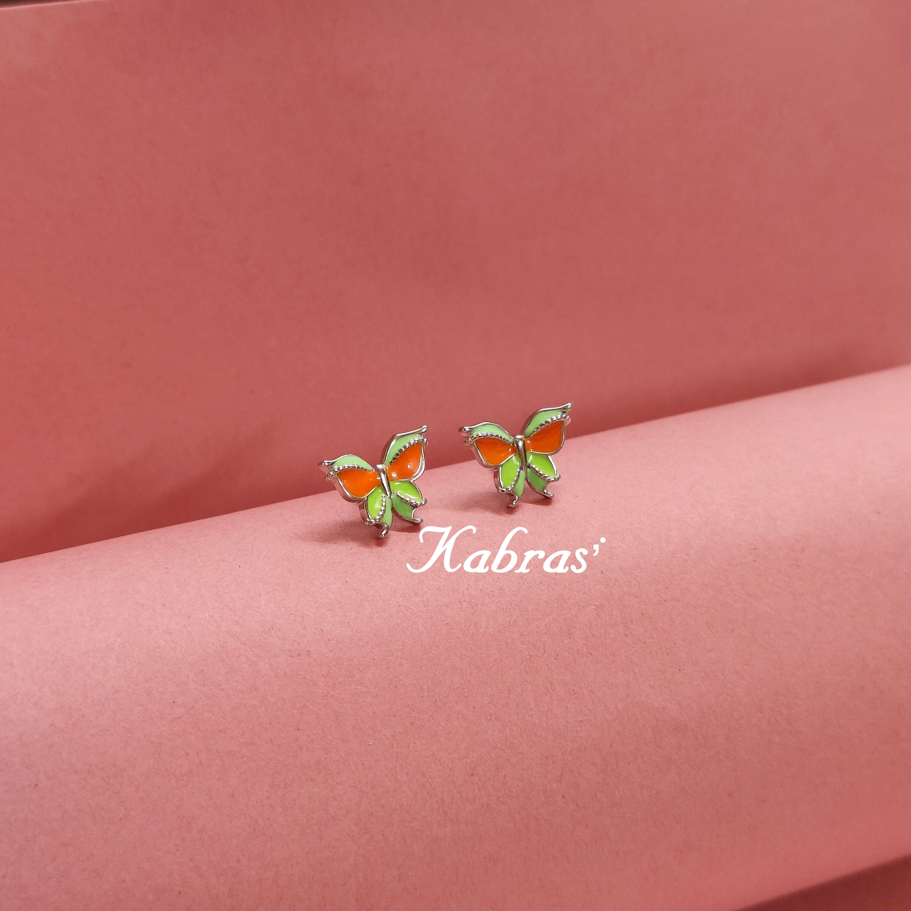 CZ Neon Green-Orange Butterfly Studs