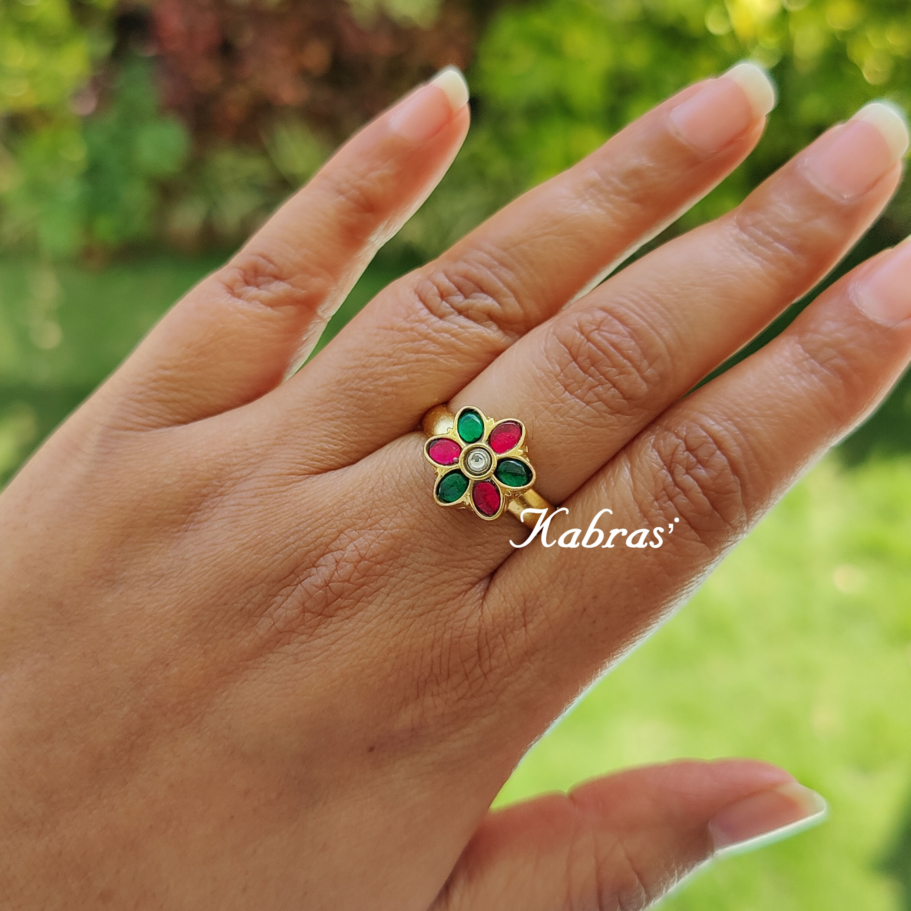GJ Mini Daisy Multi Kundan Ring