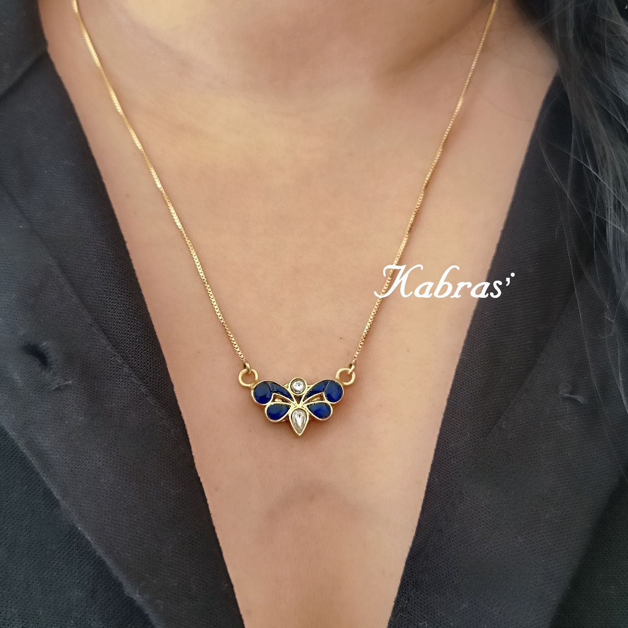 Blue Titli Kundan Neck Chain