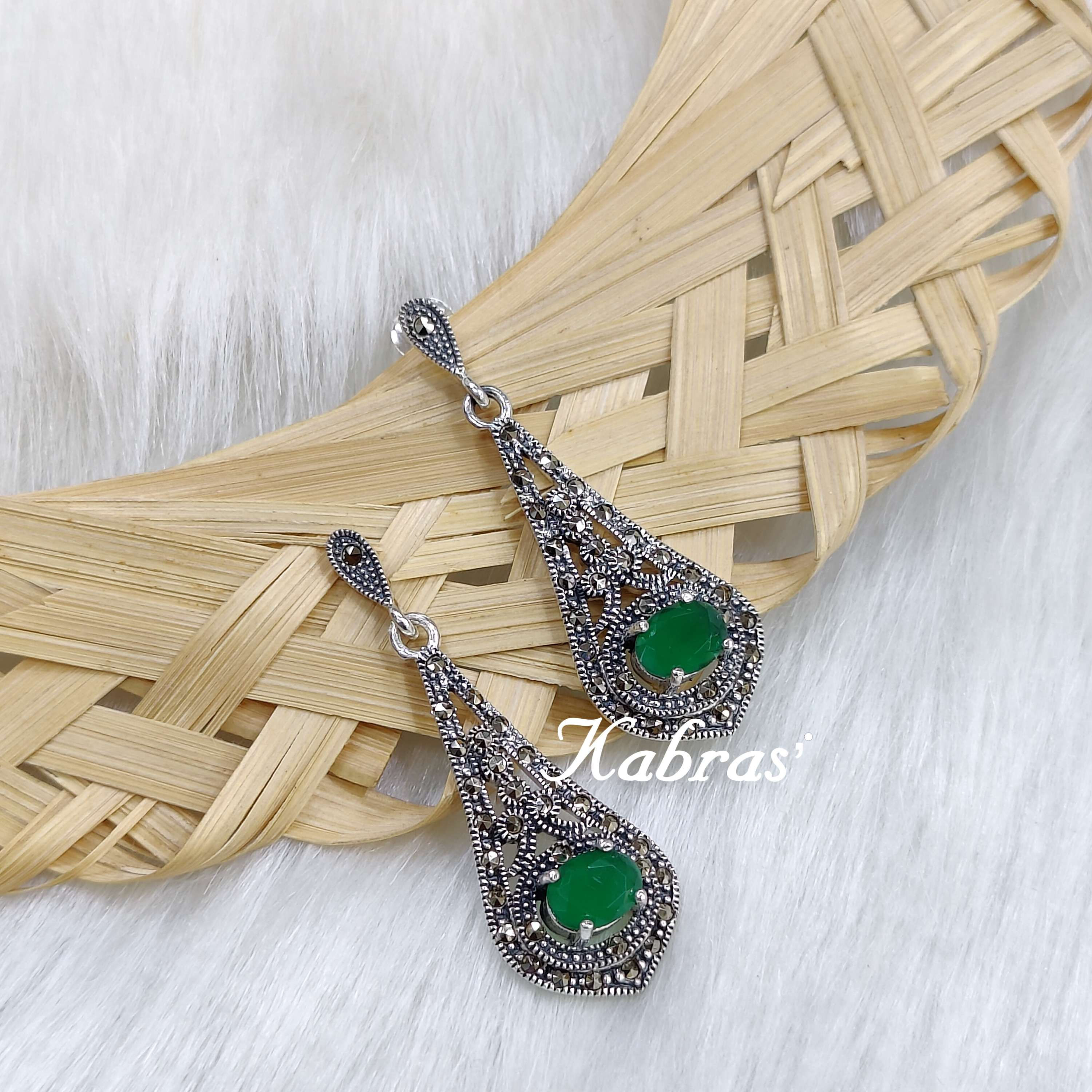 Green Quilled Marcasite Earrings