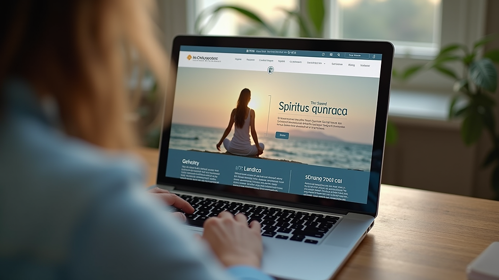 Eye-level view of a laptop displaying a spiritual guidance website
