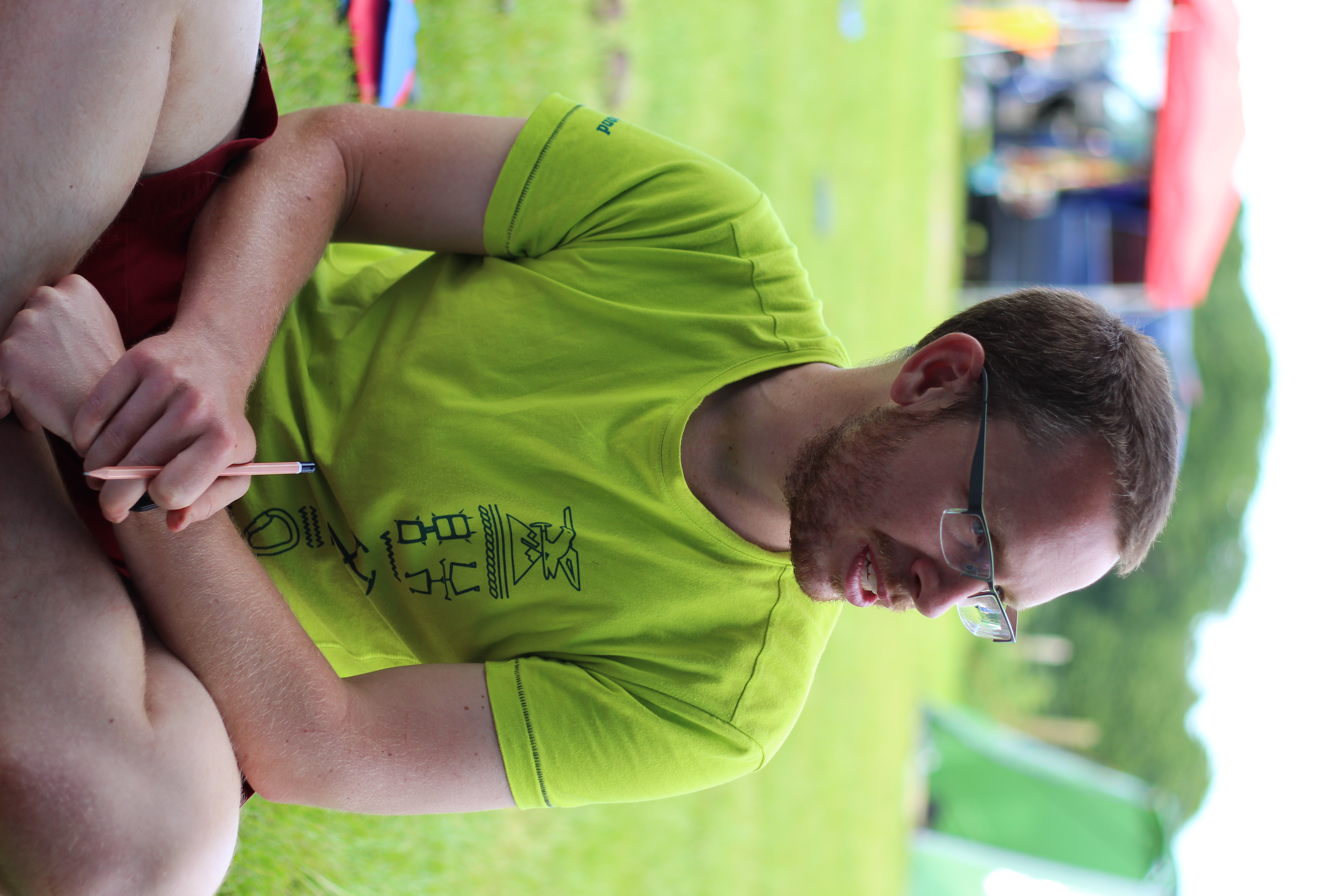 Eddie and matching grass shirt