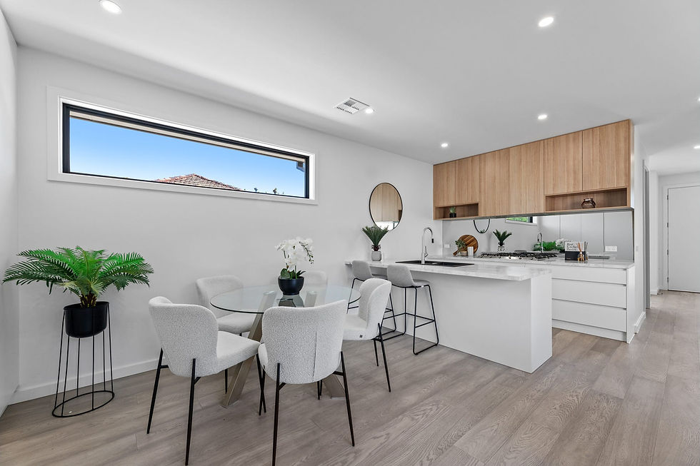Modern kitchen and dining area at 39 Gillard St Burwood VIC 3152.