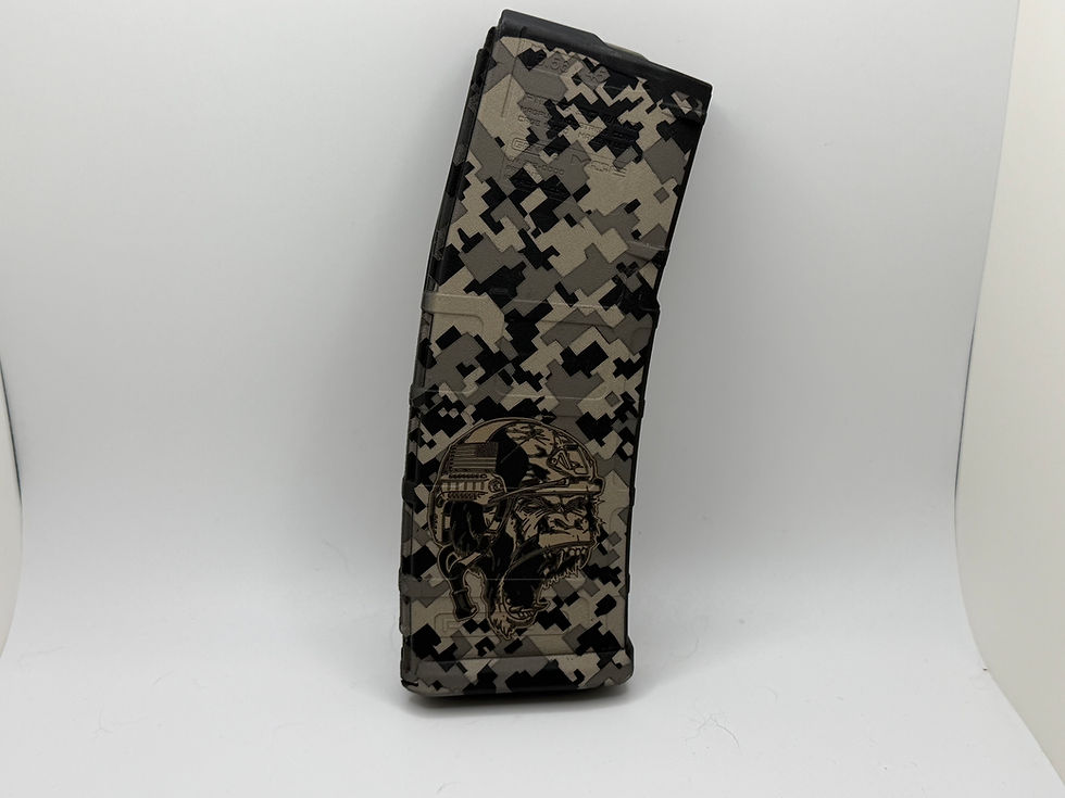 Thumbnail: Laser engraved ready-made Black PMags, back view — Foundry Engraving, Pensacola FL
