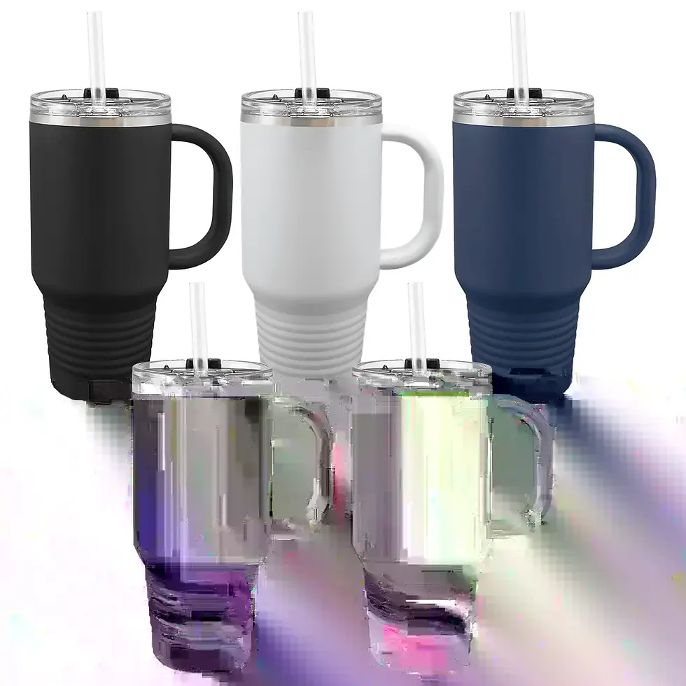 Polar Camel 32 oz travel mugs with snap lids and straws in black, white, navy blue, royal blue, and red