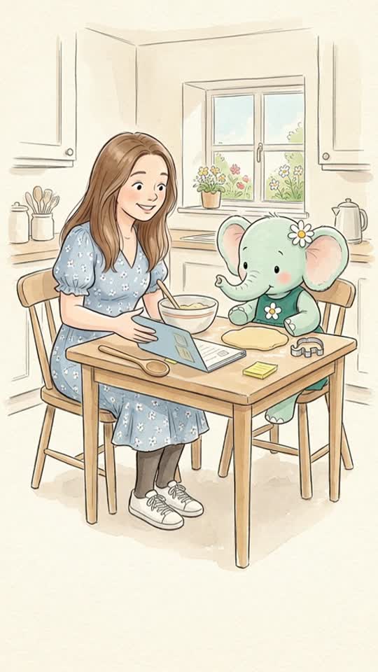 Amy and Nellie looking at a draft plan at the kitchen table