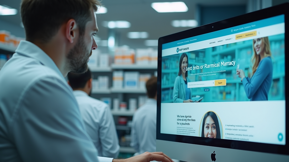 Close-up view of a computer screen showing an online pharmacy website