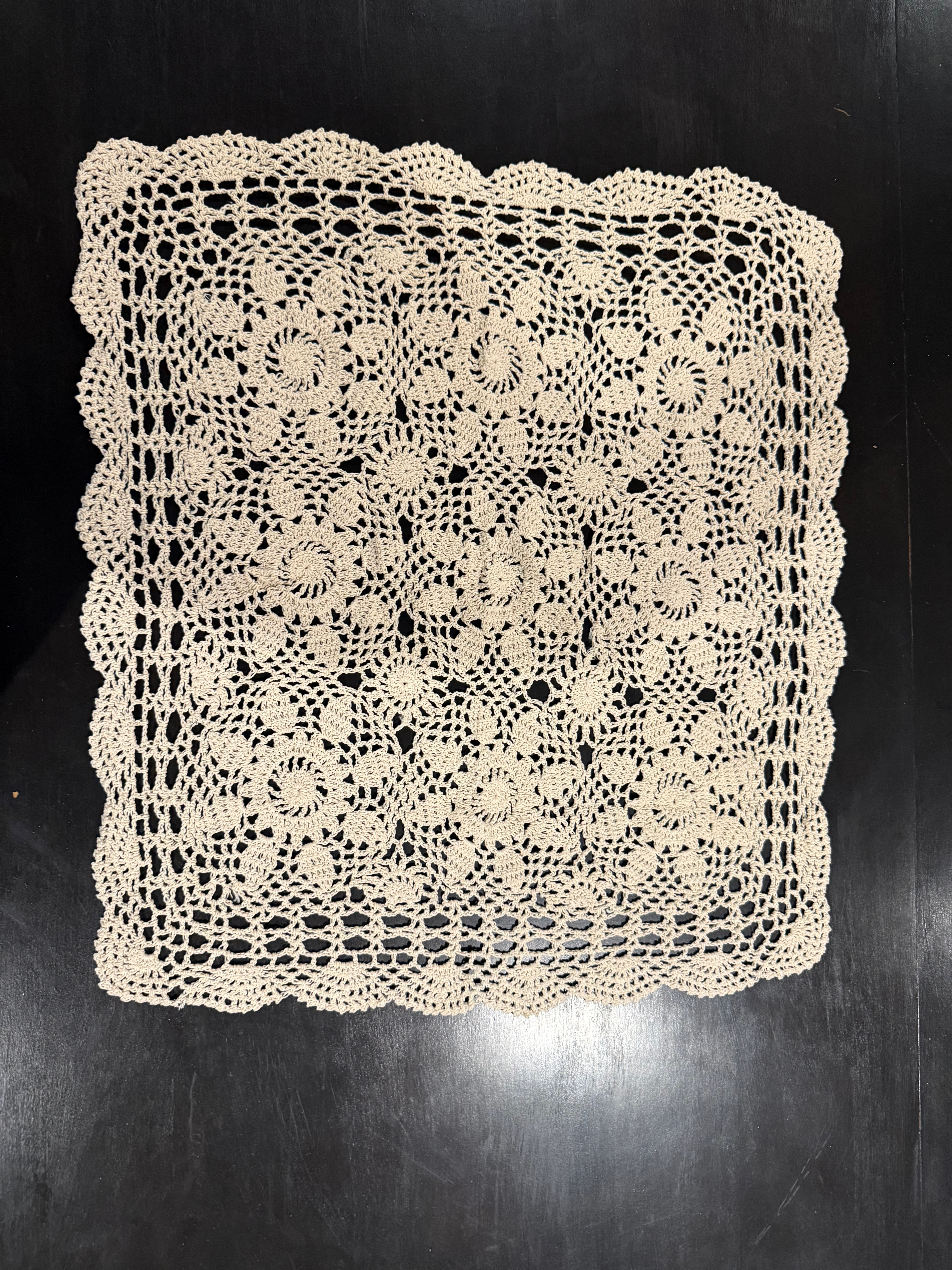 Crochet Doily Tablecloth (18” square), Granny Doily