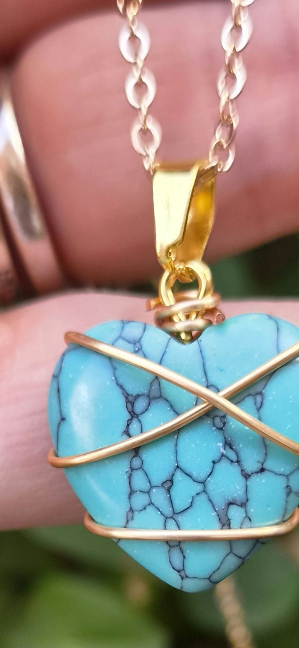 Thumbnail: Heart gemstone wire wrapped pendant necklace 