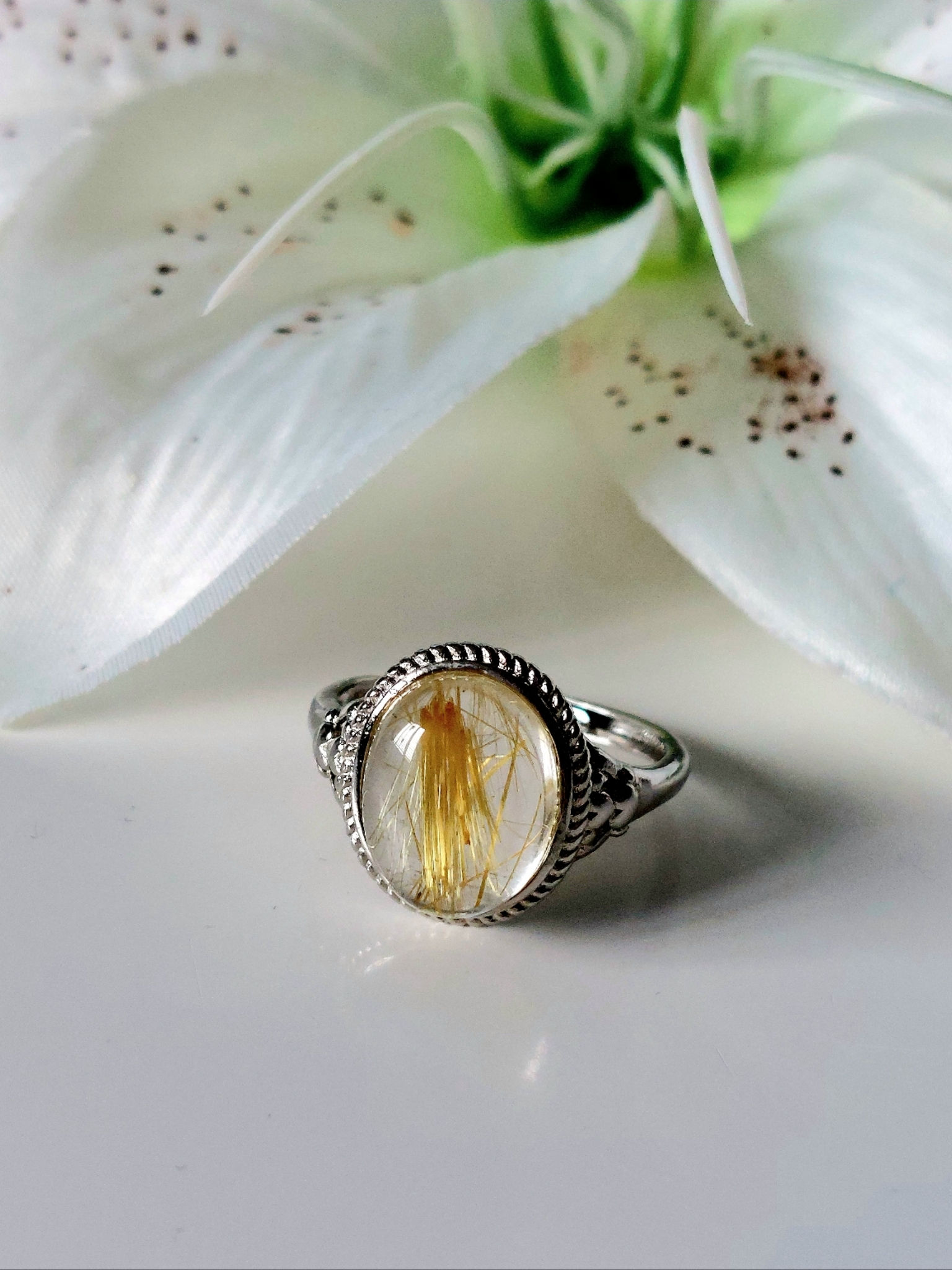 Rutile quartz ring