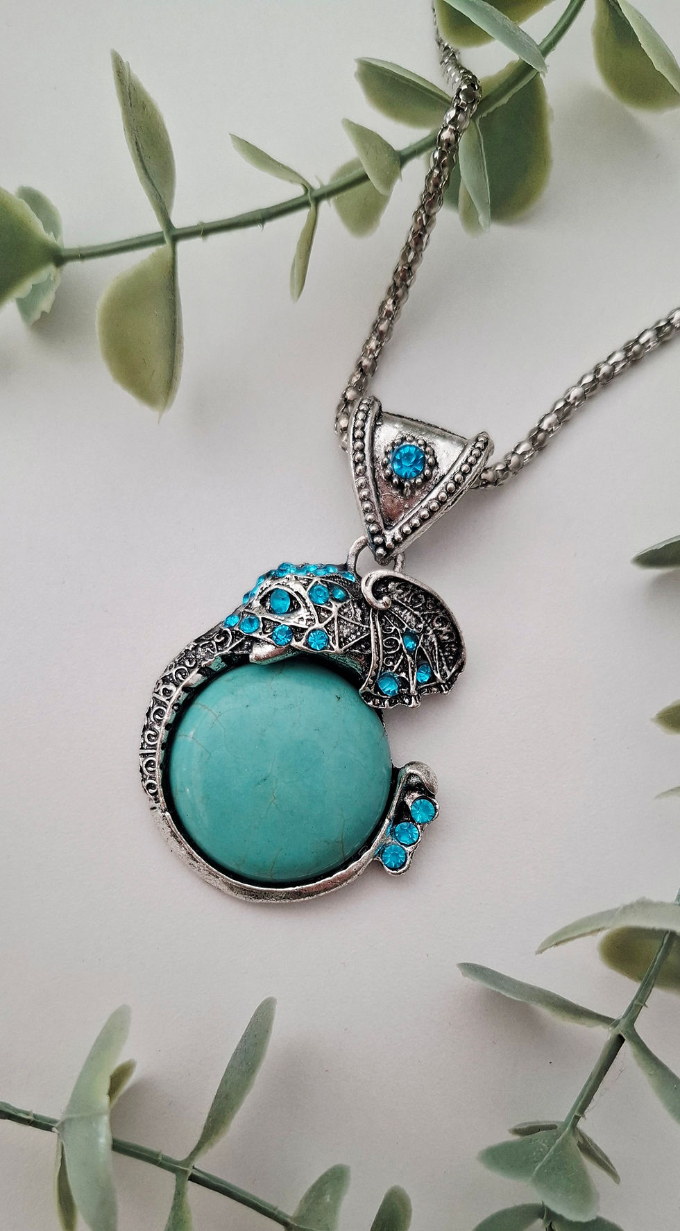 Thumbnail: Turquoise howlite elephant pendant with swarovski elements crystals