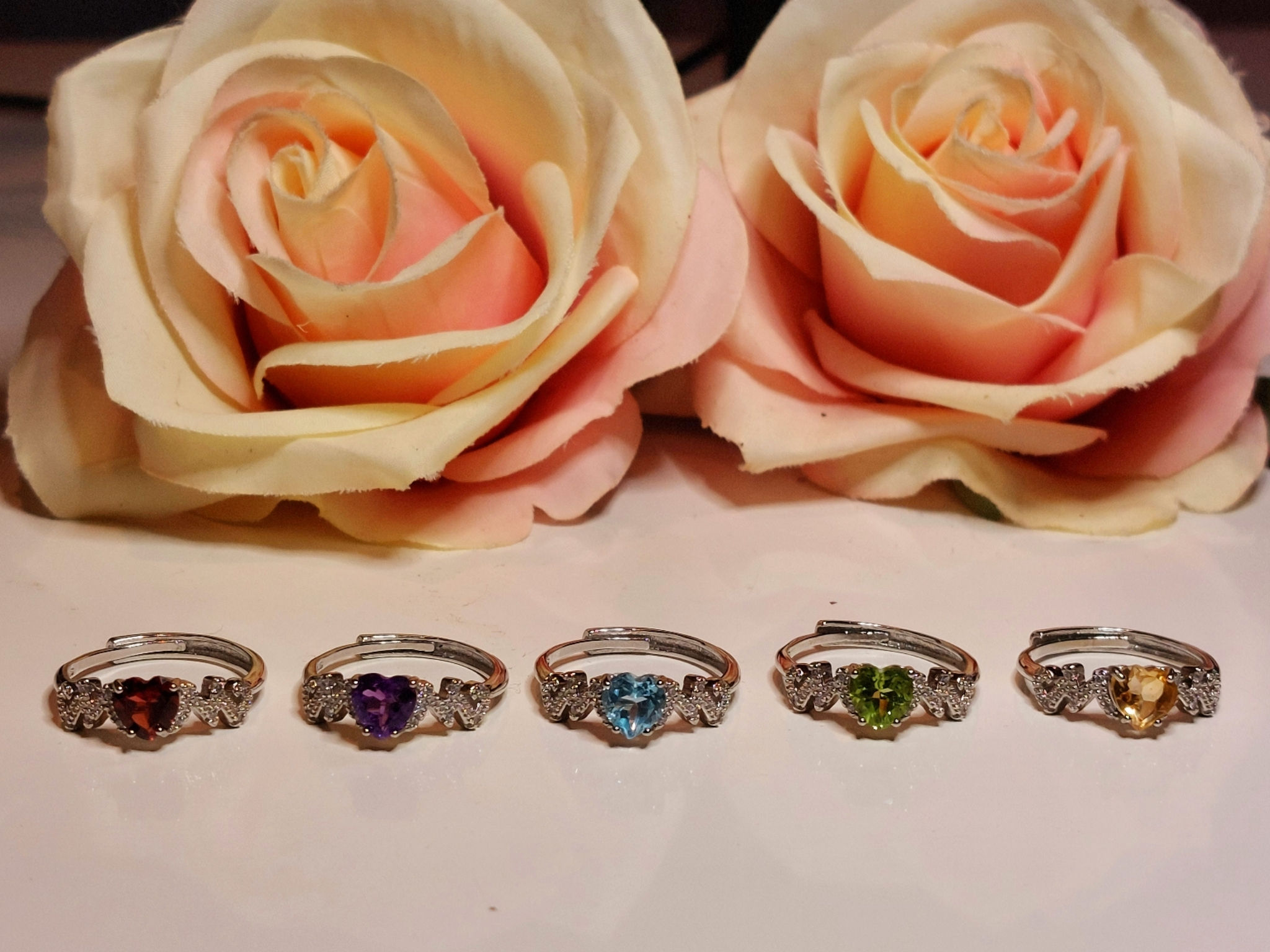 Heart crystal, with zircon crystals ring