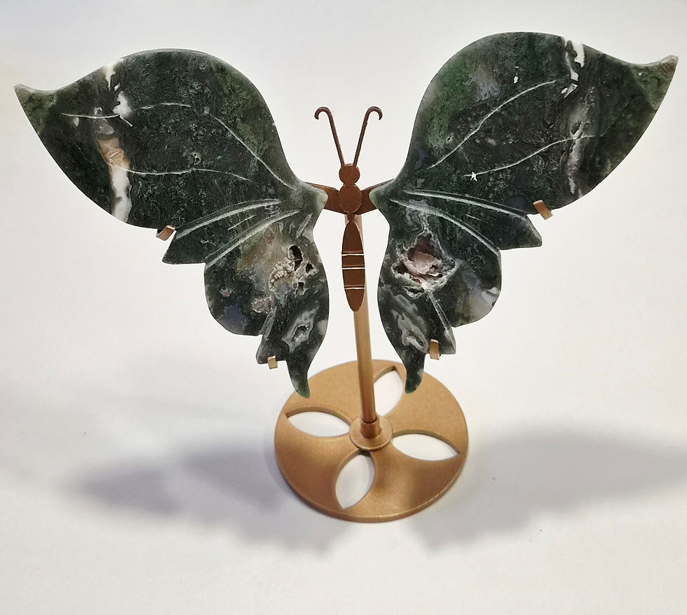 Miniaturbild: moss agate hand-crafted butterfly wings on stand