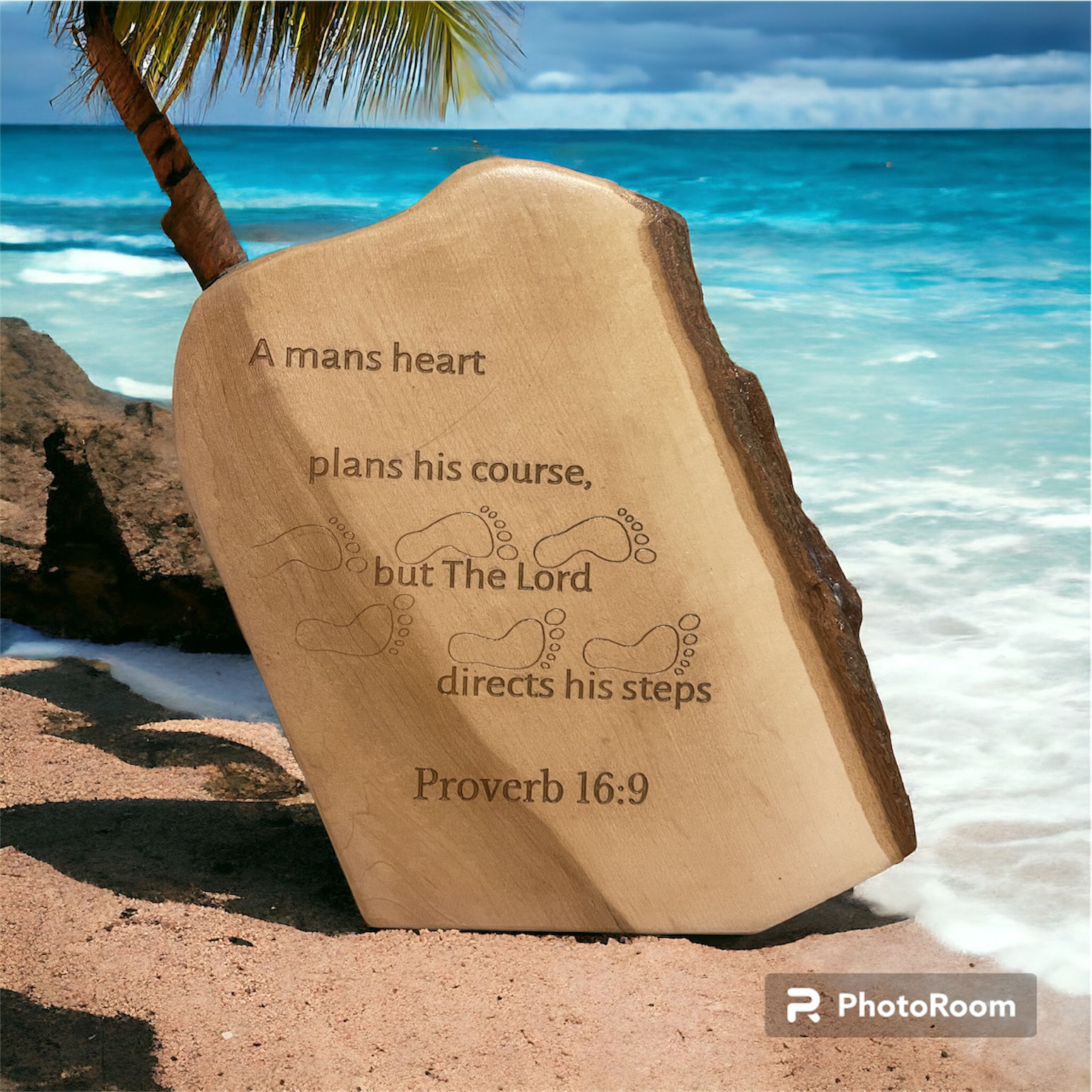 Proverb 16:9  plaque carved in live edge maple. This Bible verse would make a gr