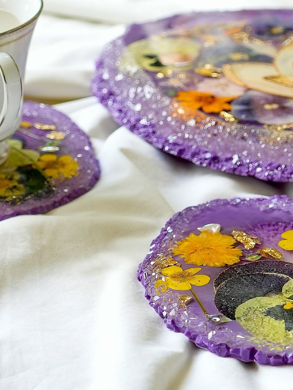 Thumbnail: Teacup Set - Crystalline Coasters & Platter