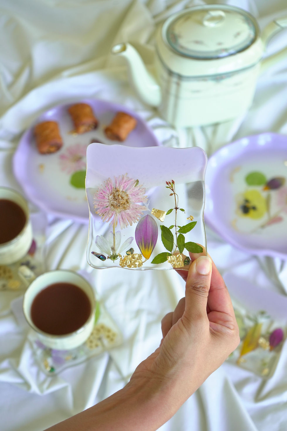 Thumbnail: Lilac Blush Set : 2 Round Trinket Trays & Square Coaster set