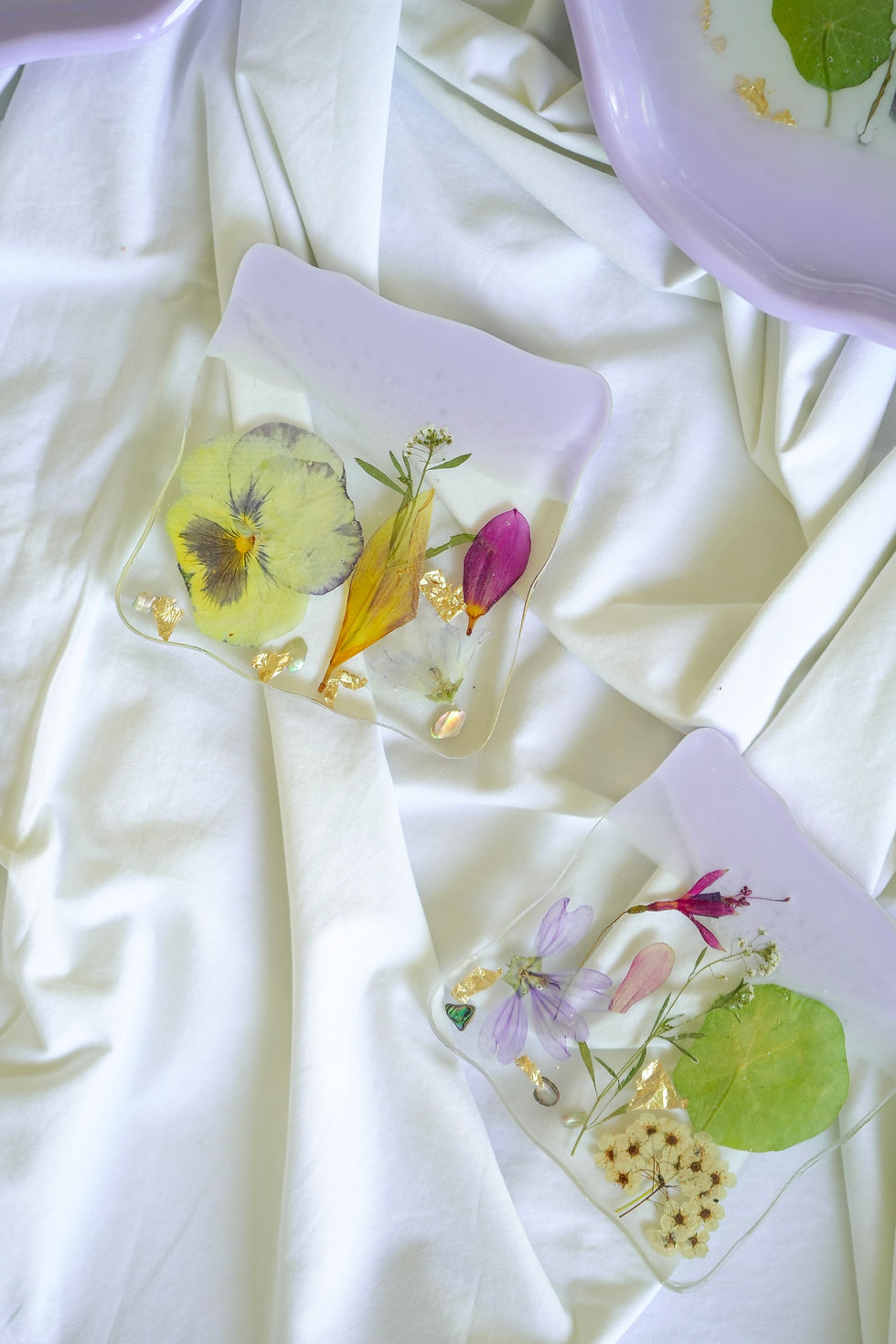 Thumbnail: Lilac Blush Set : 2 Round Trinket Trays & Square Coaster set