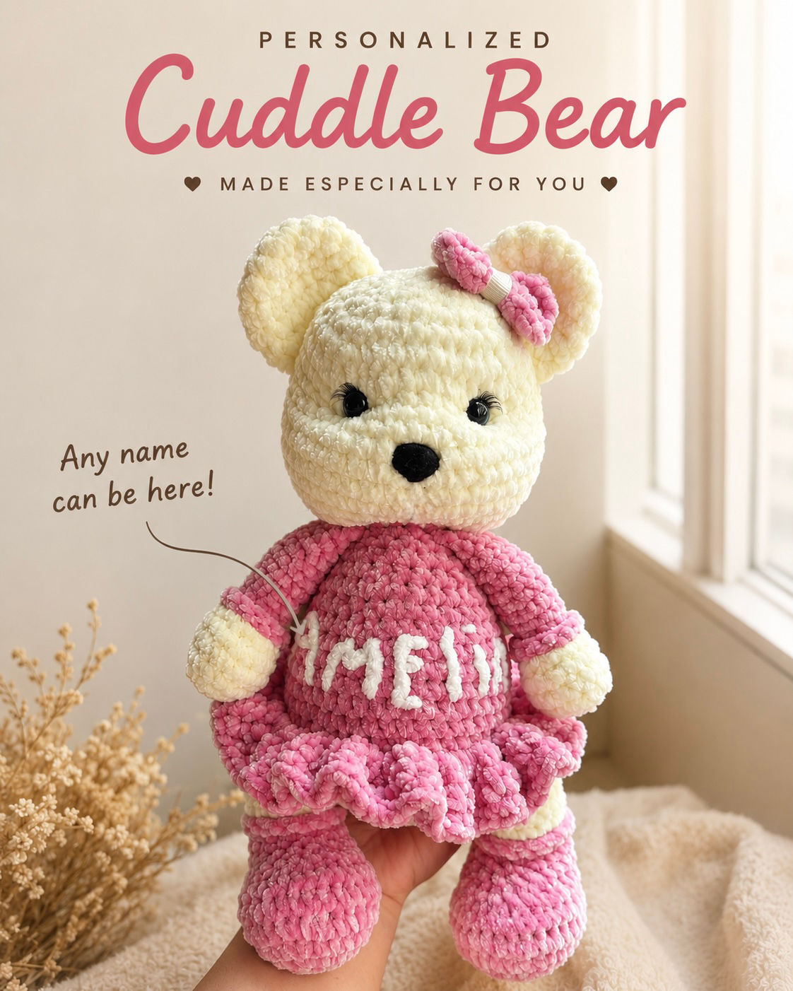 Ivory Bear in Lavander dress